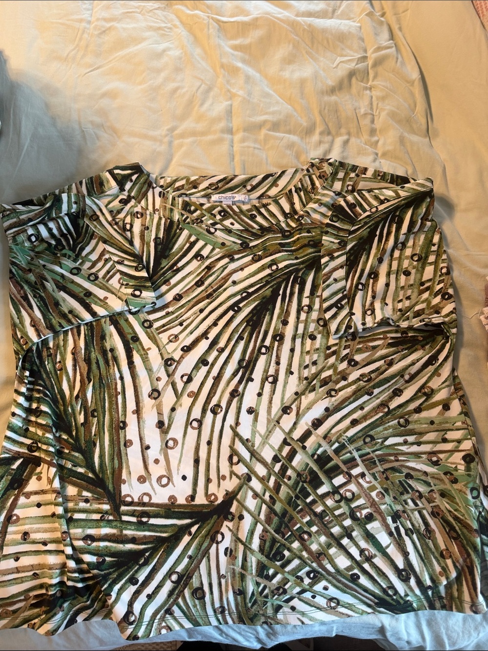 Chico's White Dress with Green Palm-Print